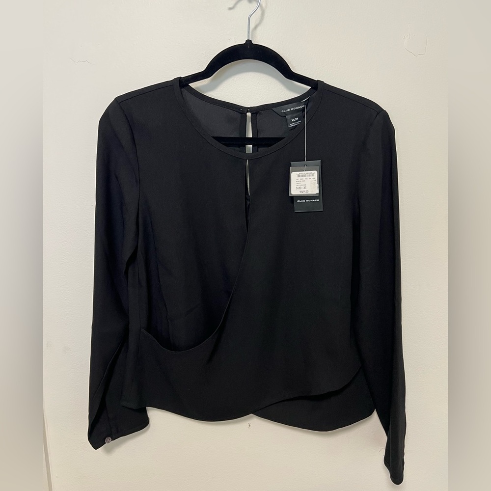Club Monaco Black Long Sleeve Asymmetrical Blouse
